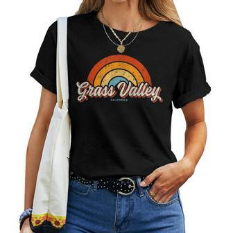 Grass Valley California Ca Vintage Rainbow Retro 70S Women T-shirt | Mazezy