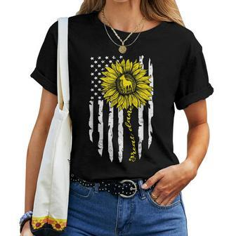 Great Dane Dog American Flag And Sunflower Women T-shirt | Mazezy