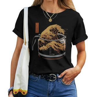 The Great Wave Of Coffee Coffee I Love Coffee Women T-shirt - Monsterry