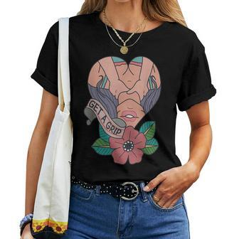 Get A Grip Girl Flower Tattoos Apparel Women T-shirt - Seseable