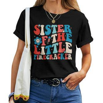 Groovy 4Th Of July Birthday Sister Of The Little Firecracker Women T-shirt | Mazezy