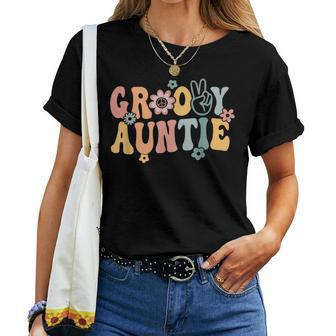 Groovy Auntie Retro Aunt Matching Family 1St Birthday Party Women T-shirt - Thegiftio UK