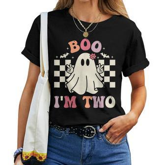 Groovy Boo I'm Two 2Nd Birthday Halloween Ghost Cute Women T-shirt - Monsterry