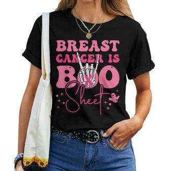 Groovy Breast Cancer Is Boo Sheet Halloween Breast Cancer Women T-shirt - Seseable