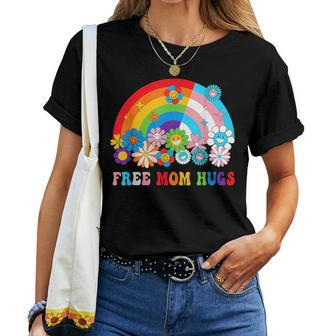 Groovy Flower Retro Rainbow Free Mom Hugs Lgbtq Pride Month Women T-shirt | Mazezy