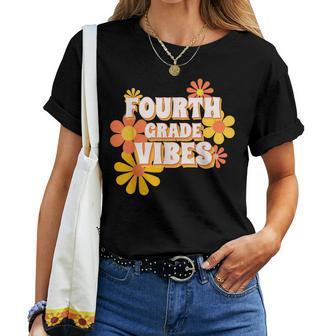Groovy Fourth Grade Vibes Retro Back To School Teachers Kids Women T-shirt Crewneck Short Sleeve Graphic - Monsterry DE
