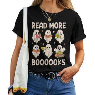 Groovy Halloween Ghost Read More Boooooks Librarian Teacher Women T-shirt - Seseable