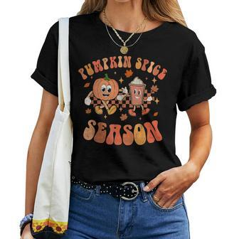 Groovy Halloween Pumpkin Season Spice Fall Autumm Hippie Women T-shirt - Thegiftio UK
