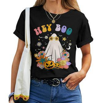 Groovy Hey Boo Cute Ghost Pumpkin Halloween Girls Women T-shirt - Monsterry UK