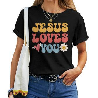 Groovy Jesus Loves You Christian 70S Hippie Women T-shirt | Mazezy