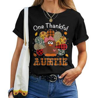 Groovy One Thankful Auntie Leopard Turkey Thanksgiving Women T-shirt | Mazezy CA