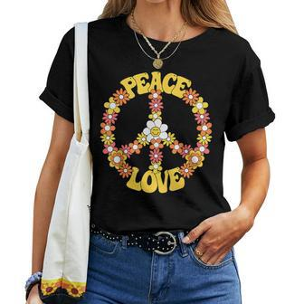 Groovy Peace Hippie Love Sign Love Flower World Peace Day Women T-shirt - Seseable