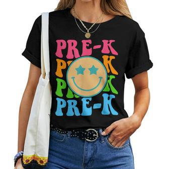 Groovy Pre-K Vibes Face Retro Teachers Kids Back To School Women T-shirt - Seseable