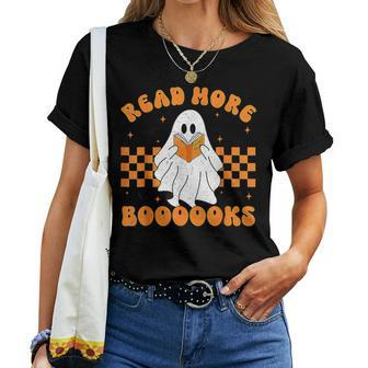 Groovy Read More Books Cute Ghost Retro Halloween Teacher Women T-shirt - Monsterry DE