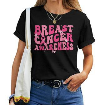 Groovy Retro Breast Cancer Awareness Butterfly Support Squad Women T-shirt - Thegiftio UK