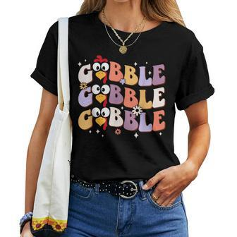 Groovy Retro Gobble Gobble Happy Thanksgiving Turkey Day Women T-shirt | Mazezy UK