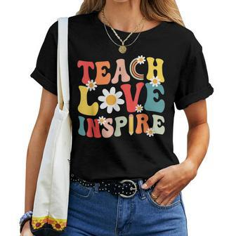 Groovy Retro Teach Love Inspire Back To School Teacher Women Women T-shirt - Seseable