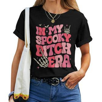 Groovy In My Spooky Bitch Era Skeleton Hand Halloween Women T-shirt | Mazezy