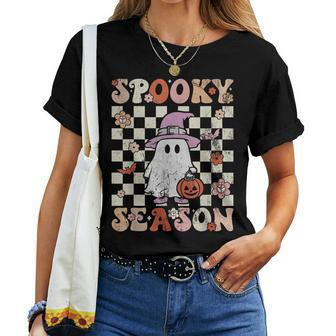 Groovy Spooky Season Cute Ghost Pumpkin Halloween Retro Women T-shirt - Monsterry CA