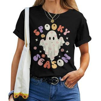 Groovy Spooky Season Ghost Flower Halloween Costume Girls Women T-shirt - Seseable