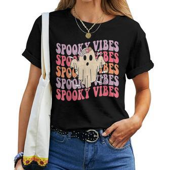Groovy Spooky Vibes Cute Ghost Halloween Boo Costume Women T-shirt - Monsterry CA