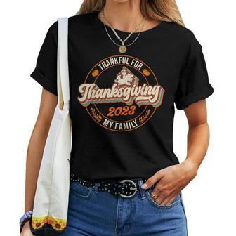 Groovy Thankful For Thanksgiving 2023 Family Group Matching Women T-shirt | Mazezy