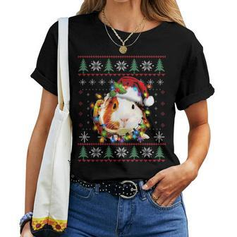 Guinea Pig Christmas Fairy Lights Santa Ugly Sweater Pajamas Women T-shirt - Seseable