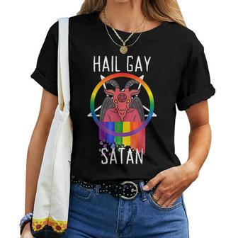 Hail Gay Satan Lgbt Goth Gay Pride Baphomet Rainbow Pride Women T-shirt | Mazezy UK