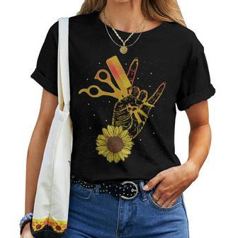Hairstylist Sunflower Hippie Hair Salon Women T-shirt | Mazezy UK