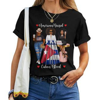 Half American Half Cuban Black Cuba Flag Usa Afro Women T-shirt | Mazezy