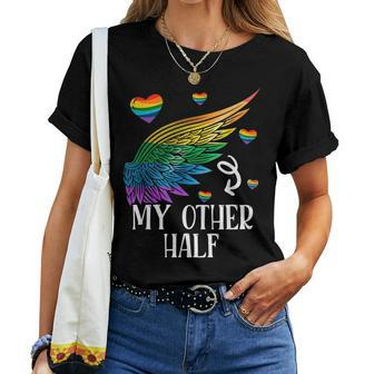 My Other Half Lgbt Matching Couple Rainbow Wings Gay Lesbian Women T-shirt | Mazezy