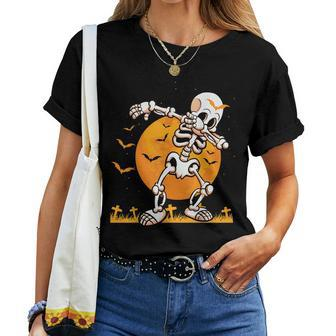 Halloween Dabbing Skeleton Costume Dab Bats Men Women Kids Halloween Women T-shirt Crewneck | Mazezy