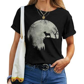 Halloween Dog Frenchie Frenchie Dog Moon Howl In Forest Women T-shirt | Mazezy