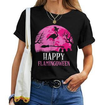 Halloween Flamingo Witch Happy Flamingoween Costume Women T-shirt - Monsterry