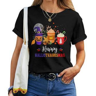 Halloween Happy Hallothanksmas Coffee Latte Thanksgiving Women T-shirt - Thegiftio UK