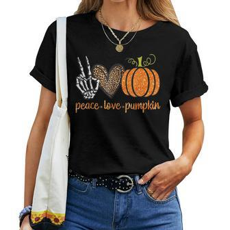 Halloween Peace Love Pumpkin Fall Girls Kids Women T-shirt | Mazezy