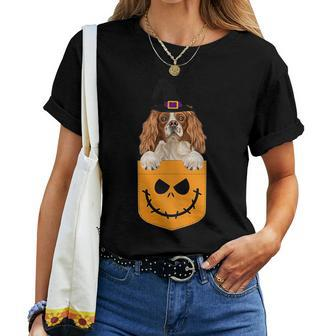 Halloween Pocket English Toy Spaniel Scary Jack O Lantern Women T-shirt | Mazezy
