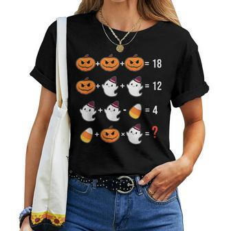 Halloween Pumpkin Ghost Candy Corn Mathematics Math Teacher Women T-shirt - Monsterry