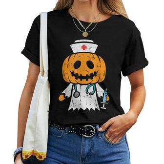 Halloween Pumpkin Nurse Cute Er Nicu Costume Scrub Top Women T-shirt - Seseable