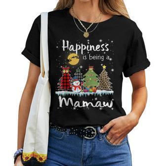 Happiness Is Being A Mamaw Christmas Tree Leopard Plaid Snow Women T-shirt | Mazezy