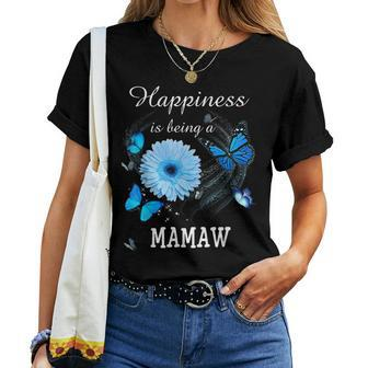 Happiness Is Being A Mamaw Daisy Blue Flower Butterfly Women T-shirt | Mazezy
