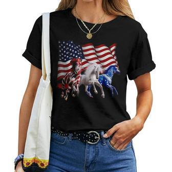 Happy 4Th Of July American Flag Red White Horse And Blue Women T-shirt | Mazezy