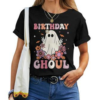 Happy Birthday Ghoul Retro Hippie Halloween Ghost Floral Women T-shirt - Thegiftio UK