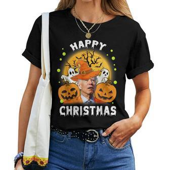 Happy Christmas Joe Biden Confused Halloween Pumpkin Women T-shirt - Monsterry