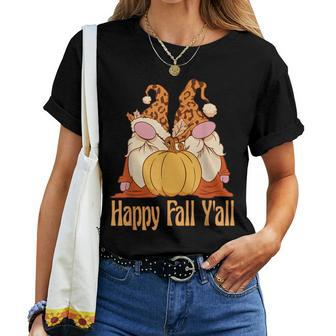 Happy Fall Y'all Autumn Gnomes Pumpkin Spice Fall Leaves Women T-shirt | Mazezy