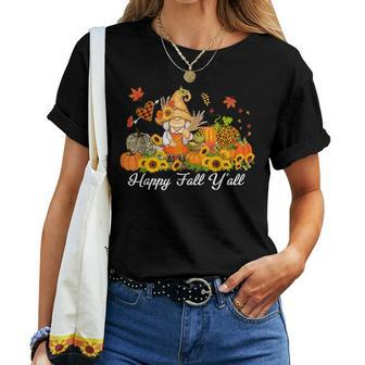 Happy Fall Y'all Gnome Pumpkin Truck Autumn Thanksgiving Women T-shirt - Seseable