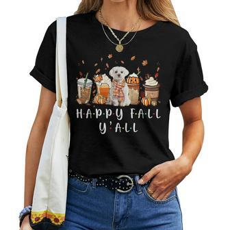 Happy Fall Y'all Maltese Dog Coffee Pumpkin Fall Autumn Women T-shirt
