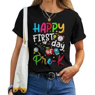 Happy First Day Of Pre-K Teacher Students Back To School Women T-shirt | Mazezy