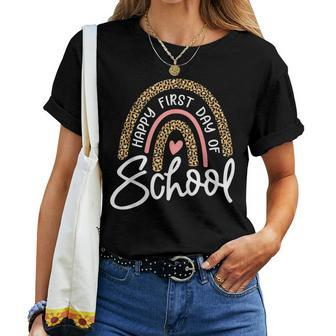 Happy First Day Of School Leopard Rainbow Back To School Women T-shirt - Seseable
