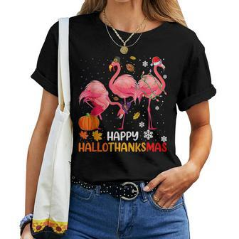 Happy Hallothanksmas Flamingo Halloween Thanksgiving Women T-shirt - Monsterry DE
